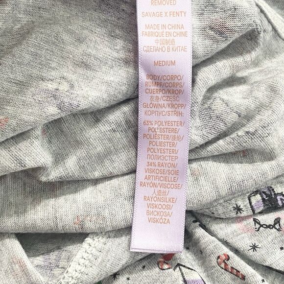 Savage X Fenty Tis The Savage Gray Open Back One Piece Pajamas Christmas Size M - Picture 12 of 13